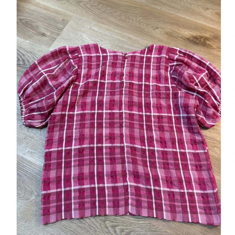 Madewell Pink Plaid‎ Puff Sleeve Top Womens XS